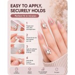Nude‑Pink Gradient Long Stiletto Almond Press‑On Nails, Luxury Large Square Rhinestone Gorgeous Elegant False Nails